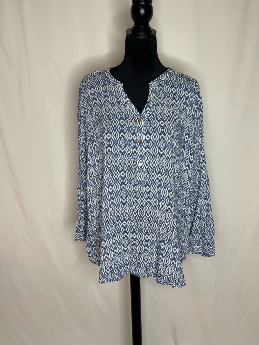 grand & greene Blue and White Geometric V-Neck Tunic